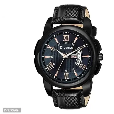 Stylish Black Synthetic Leather Analog Watches For Men-thumb0