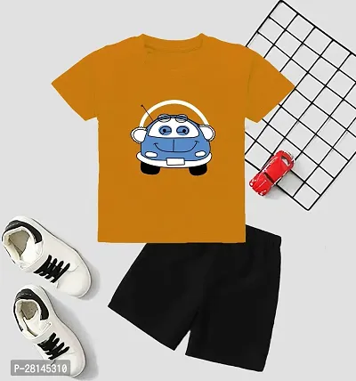 Elegant Yellow Cotton Blend Printed T-Shirts with Shorts For Kids-thumb0