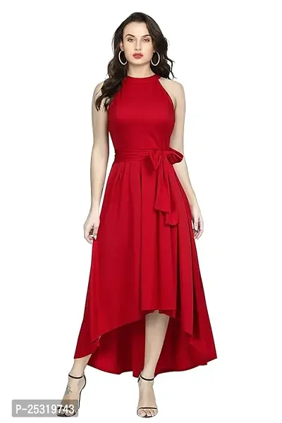 Stylish Red Cotton Solid Dress For Women