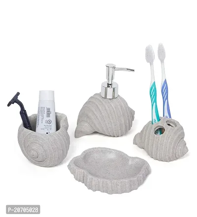 Zahab Polyresin Bathroom Accessories Set of 4pcs Lotion Dispenser, Toothbrush Holder, Tumbler Holder, Soap Dish-thumb2