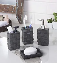 Zahab Ceramic Black Stone Bathroom Accessories Set of 4pcs- Lotion Dispenser, Toothbrush Holder, Soap Dish, Tumbler Holder-thumb3