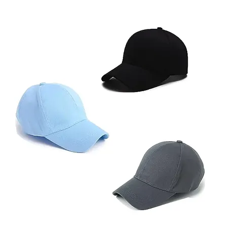 zahab Caps Combo Pack of 3 Black, Blue  Grey Baseball Cap for Men Women Free Size with Adjustable Strap