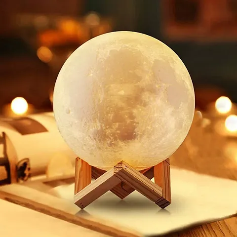zahab 3D Moon Lamp 7 Multi Color Changing Sensor Touch 15CM Crystal Ball Night Lamp with Wooden Stand
