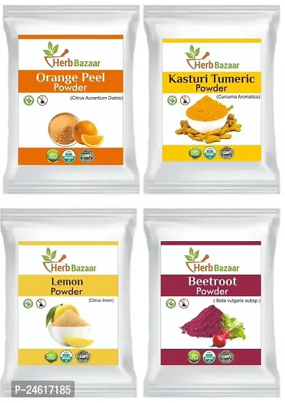 Herb Bazaar Combo Of 4 Orange Peel Powder Kasturi Tumeric Powder Lemon Powder Beetroot Powder-thumb0