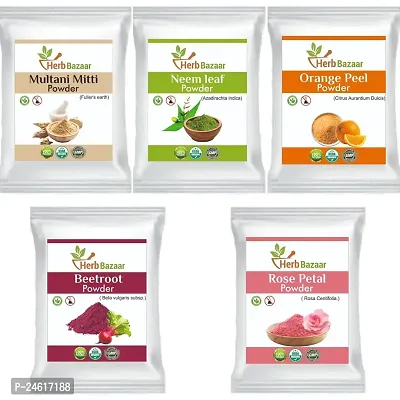 Herb Bazaar Combo Of 5 Multani Mutti Powder Neem Leaf Powder Orange Peel Powder Beetroot Powder Rose Petal Powder