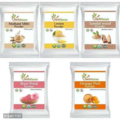 Herb Bazaar Combo Of 5 Multani Mitti Powder Lemon Powder Sandal Wood Powder Rose Petal Powder Orange Peel Powder