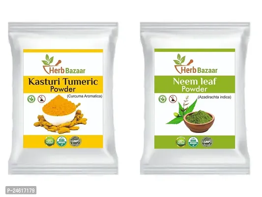 Herb Bazaar Combo Of 2 Kasturi Tumeric Powder Neem Leaf Powder