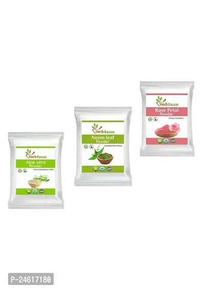 Herb Bazaar Combo Of 3 Aloe Vera Powder Neem Leaf Powder Rose Petal