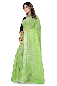 JVP TRENDS Women's Embrodereid Chanderi Cotton Classic Printed Saree with Unstitched Blouse (Vairag-Green)-thumb1