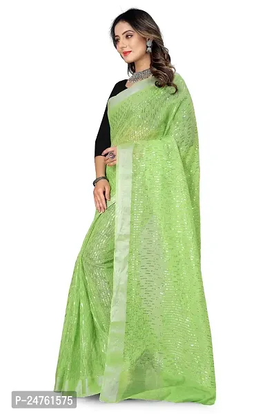 JVP TRENDS Women's Embrodereid Chanderi Cotton Classic Printed Saree with Unstitched Blouse (Vairag-Green)-thumb2