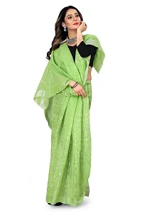 JVP TRENDS Women's Embrodereid Chanderi Cotton Classic Printed Saree with Unstitched Blouse (Vairag-Green)-thumb3