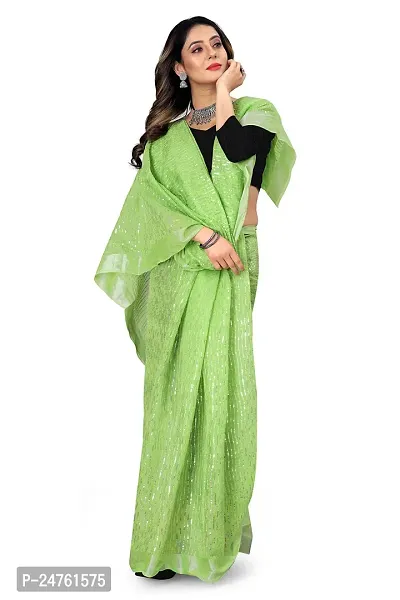 JVP TRENDS Women's Embrodereid Chanderi Cotton Classic Printed Saree with Unstitched Blouse (Vairag-Green)-thumb4