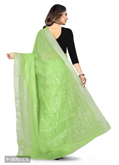 JVP TRENDS Women's Embrodereid Chanderi Cotton Classic Printed Saree with Unstitched Blouse (Vairag-Green)-thumb3