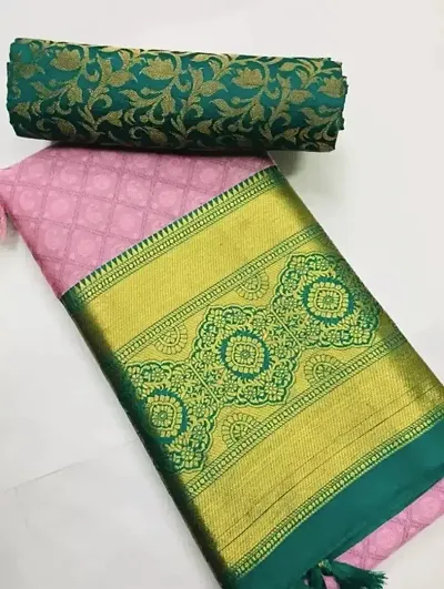 Traditional Kanjeevaram Style Cotton Sarees with Jacquard Blouse Piece