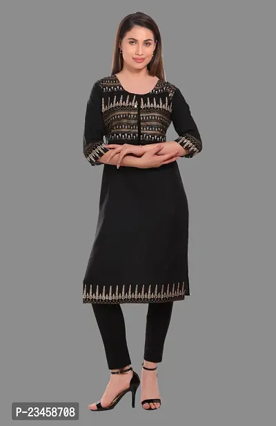 Kritya Women's Foil Print Straight Kurti With Jacket-Black-thumb4