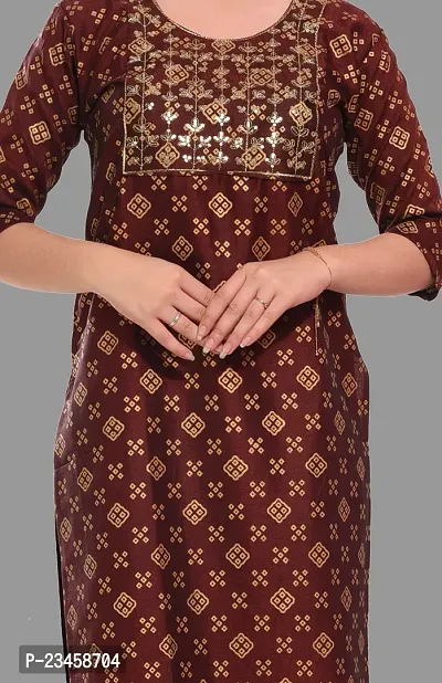 Kritya Women's Sequence Work Straight Kurti-Brown-thumb5