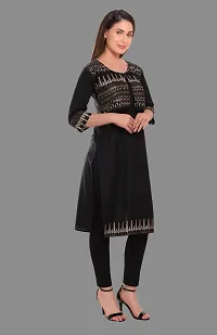 Kritya Women's Foil Print Straight Kurti With Jacket-Black-thumb2