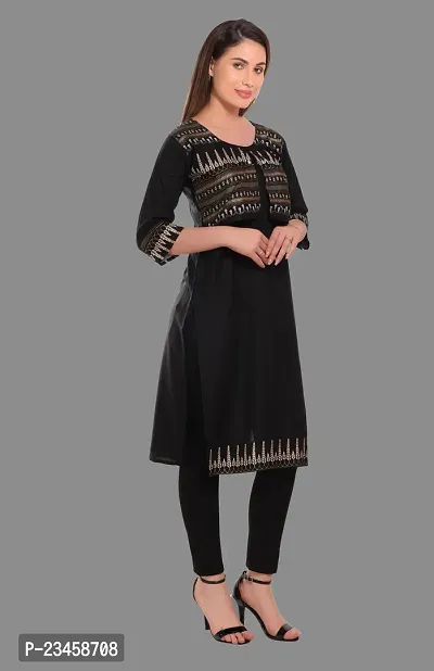 Kritya Women's Foil Print Straight Kurti With Jacket-Black-thumb3