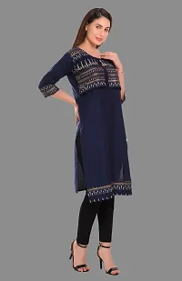 Kritya Women's Foil Print Straight Kurti With Jacket-Navy Blue-thumb2