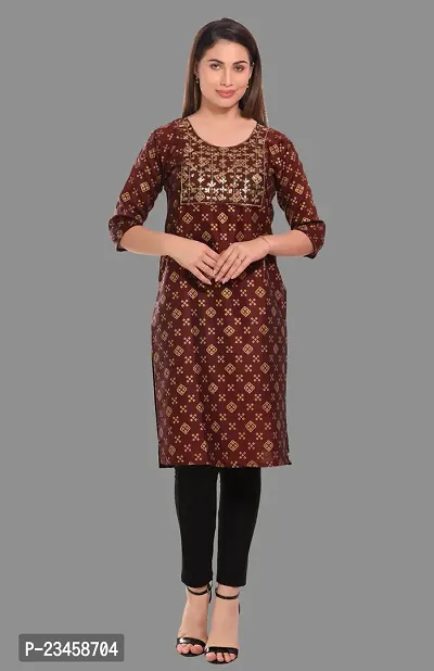 Kritya Women's Sequence Work Straight Kurti-Brown-thumb0