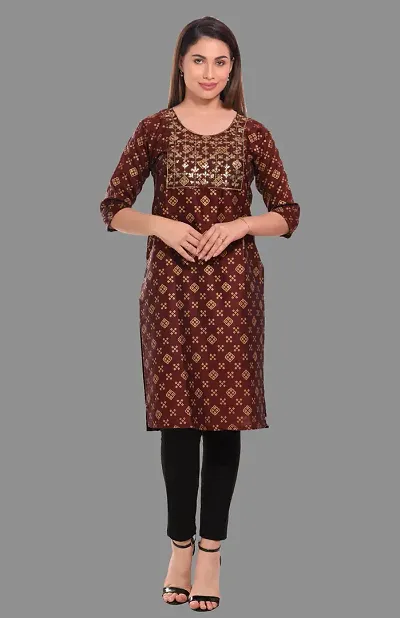 Kritya Women's Sequence Work Straight Kurti-Brown