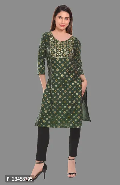 Kritya Women's Sequence Work Straight Kurti-Green-thumb4