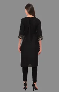 Kritya Women's Foil Print Straight Kurti With Jacket-Black-thumb1