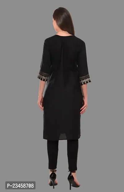 Kritya Women's Foil Print Straight Kurti With Jacket-Black-thumb2