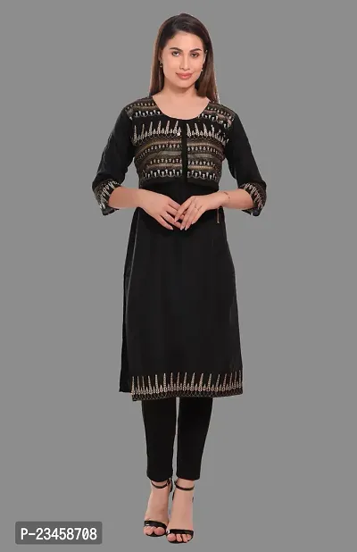 Kritya Women's Foil Print Straight Kurti With Jacket-Black-thumb0