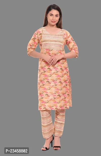 Kritya Women's Rayon Printed Straight Kurta with Pant-Pink-thumb0