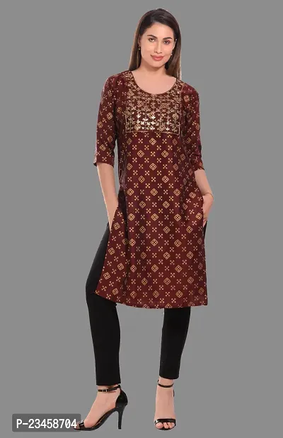 Kritya Women's Sequence Work Straight Kurti-Brown-thumb4