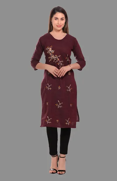 Kritya Women's Rayon Embroidered Straight Kurti-Maroon