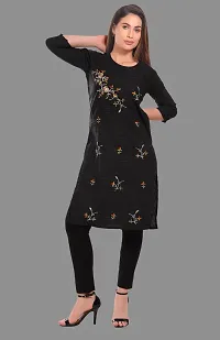 Kritya Women's Rayon Embroidered Straight Kurti-Navy Blue-thumb3