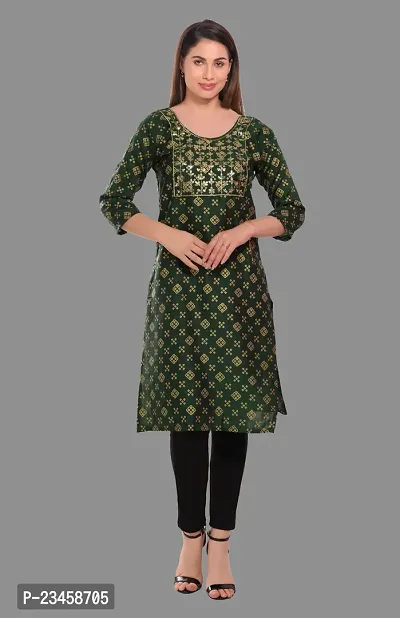 Kritya Women's Sequence Work Straight Kurti-Green