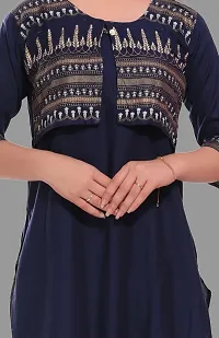 Kritya Women's Foil Print Straight Kurti With Jacket-Navy Blue-thumb4