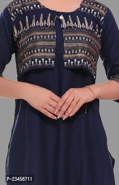 Kritya Women's Foil Print Straight Kurti With Jacket-Navy Blue-thumb5