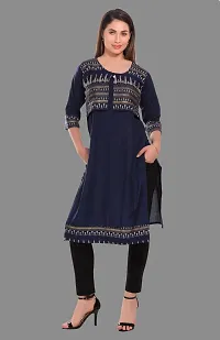 Kritya Women's Foil Print Straight Kurti With Jacket-Navy Blue-thumb3