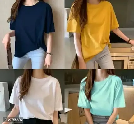 Elegant Cotton Solid T-Shirts For Women And Girls- Pack Of 4