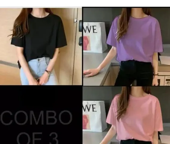 Stylish Solid T-Shirt For Women Packof 3