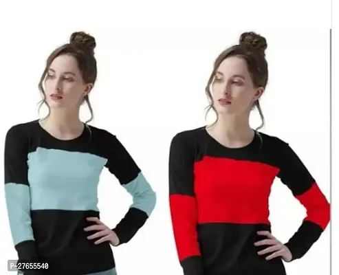 Elegant Cotton Colourblocked Top For Women And Girls- Pack Of 2