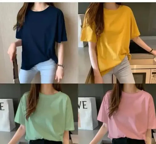 Stylish Solid T-Shirt For Women Pack Of 4