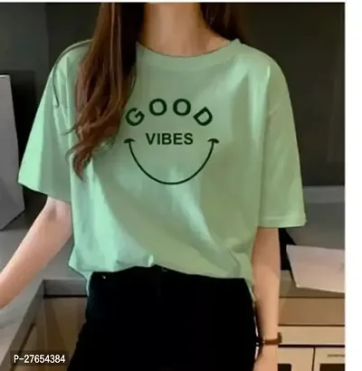 Stylish Green Cotton Printed Tshirt For Women-thumb0