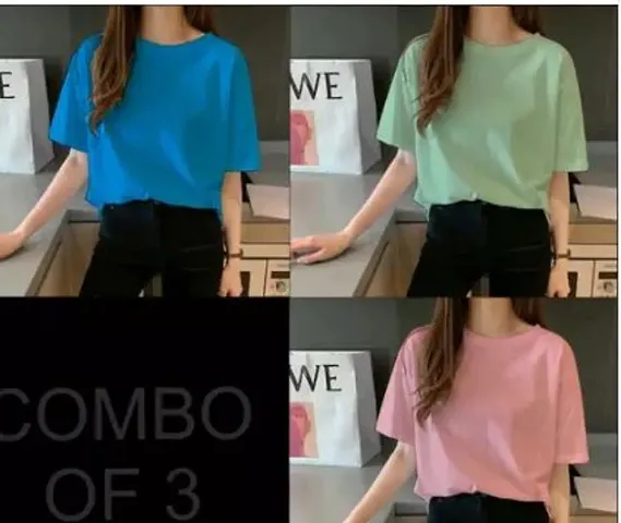 Stylish Solid T-Shirt For Women Packof 3