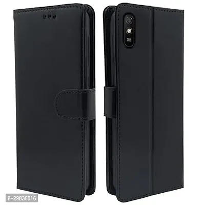 Stylish Artificial Leather Solid Flip Cover for Redmi 9A-thumb0