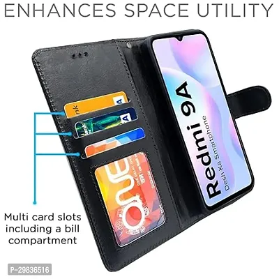 Stylish Artificial Leather Solid Flip Cover for Redmi 9A-thumb4