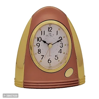 Horo Imported 5.1 Inch Dial Dia Alarm Table Clock Number Dial Mineral Glass Silent Movement Noiseless Copper Gold Plastic Case Back Led Light Alarm On Off Switch Dial 13X11X5.4 Cms-thumb0