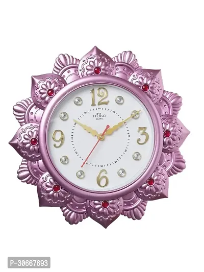 Horo Leaf Design With Colore Full Stones 12 Inch Wall Clock 3Dnumber Dial Mineral Glass 30X30X5Cm Step Movement Pink Color Plastic Case