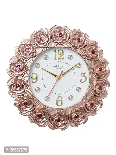 Horo Rose Design With Colore Full Stones 12 Inch Analog Wall Clock 3Dnumber Dial Mineral Glass 30X30X5Cm Step Movement Rose Pink Color Plastic Case