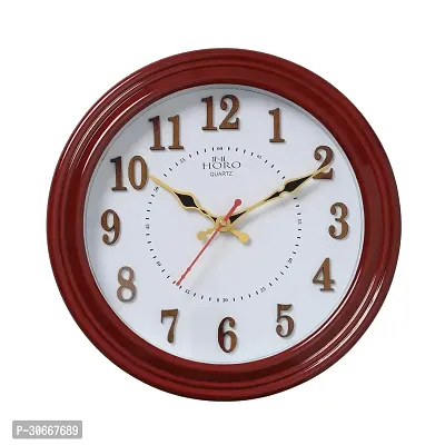 Horo 11 Inch Designing Wall Clock Number Dial Mineral Glass 28X28X5Cm Step Movement Red Color Plastic Case