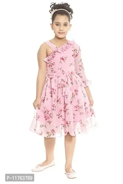 ULTRA TREND Girl's Pink Cotton One-Shoulder Midi/Knee Length Sleeveless Frock for Party(Festive) Ethinic Wear 5-6 Years